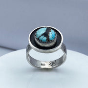 Hubei Turquoise Sterling Silver Shadow Ring Front