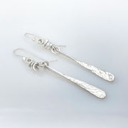 Sterling Silver Paddle Bar Earrings with Beads Size Small laying diagonal