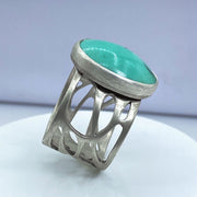 Turquoise and Sterling Silver Organic Pebble Ring Left Side View