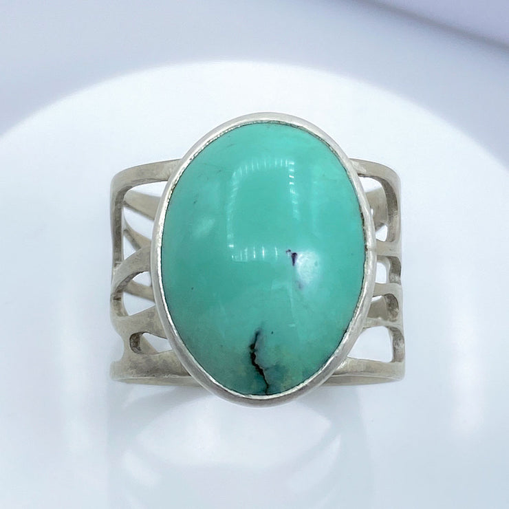 Turquoise and Sterling Silver Organic Pebble Ring Top View