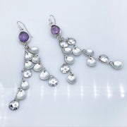 Amethyst Sterling Silver Petal Drop Earrings Laying Flat Petals Separated