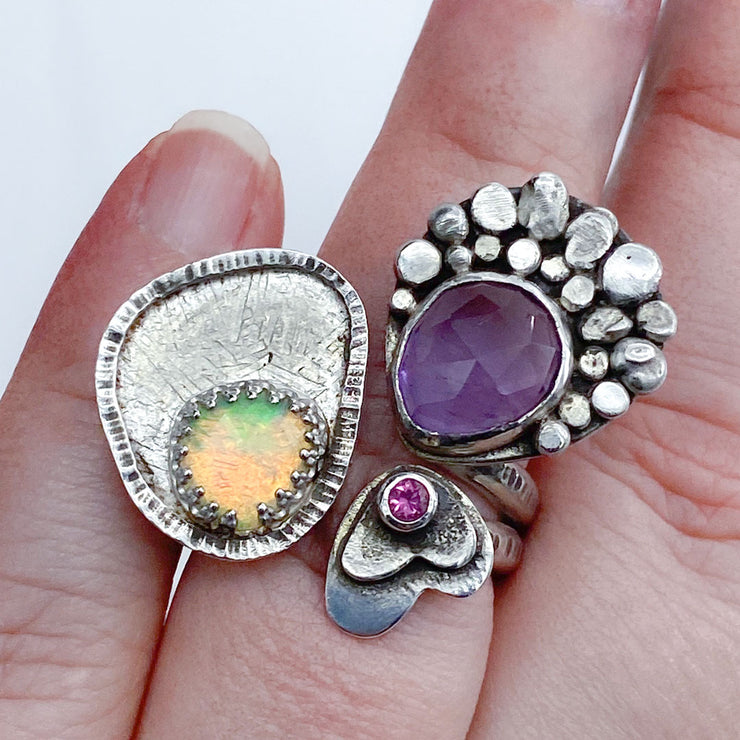 Amethyst Welo Opal Tourmaline Sterling Silver Spring Meadow Ring Size Comparison on Finger