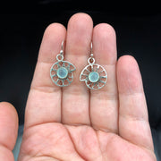 Aqua Chalcedony Sterling Silver Ammonite Earrings Size Comparison to hand