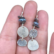 Aquamarine Hematite Beaded Sterling Silver Double Pebble Earrings Size Comparison to hand