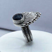 Black Onyx Rose Cut Sterling Silver Double Shell Ring Right Side