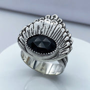 Black Onyx Rose Cut Sterling Silver Double Shell Ring