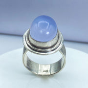 Oval Blue Chalcedony Brushed Sterling Silver Ring Front