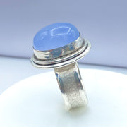 Oval Blue Chalcedony Brushed Sterling Silver Ring Right Side