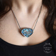 Blue Labradorite Sterling Silver Octopus Reversible Necklace Reverse View on model