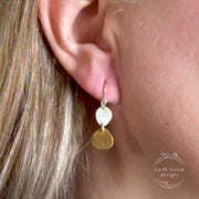 Brass Sterling Silver Two Pebble Drop Earrings on Model