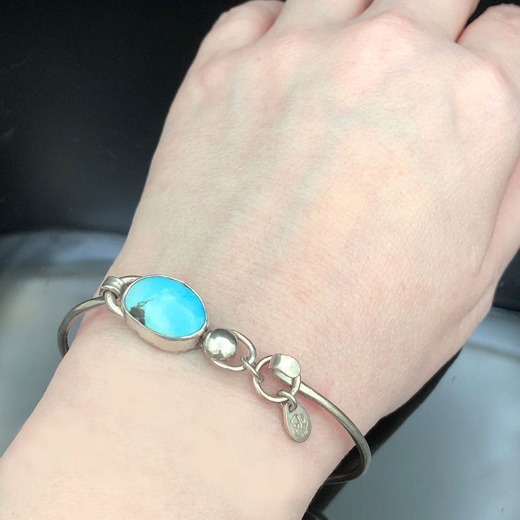 Fox Turquoise and Sterling Silver Bracelet on Wrist