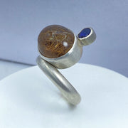 Golden Rutilated Quartz Iolite Sterling Silver Floating Ring Right Side
