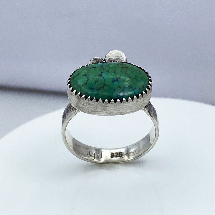 Green Hubei Turquoise Sterling Silver Three Pebble Ring Front