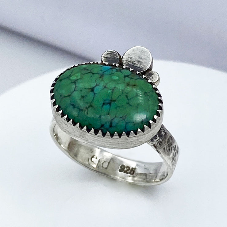 Green Hubei Turquoise Sterling Silver Three Pebble Ring