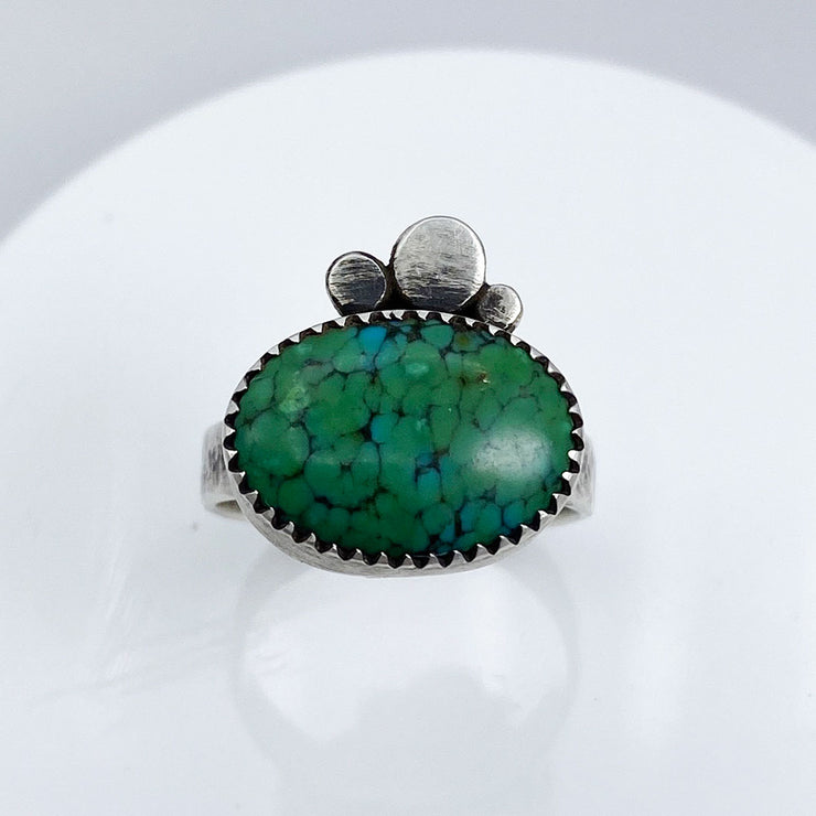Green Hubei Turquoise Sterling Silver Three Pebble Ring Top