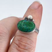 Green Hubei Turquoise Sterling Silver Three Pebble Ring on Finger