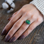 Green Hubei Turquoise Sterling Silver Three Pebble Ring on Model's Hand
