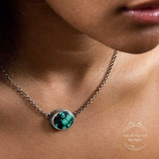 Green Hubei Turquoise Sterling Silver Reversible Vine Necklace on Model