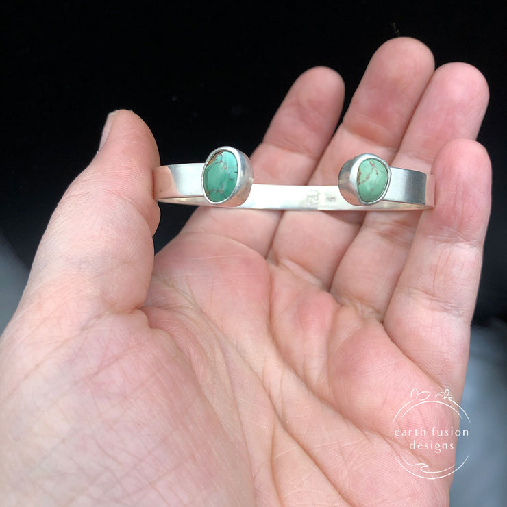 Green Turquoise Sterling Silver Reverse Cuff Size Comparison