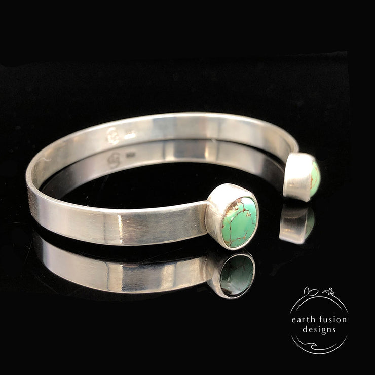 Green Turquoise Sterling Silver Reverse Cuff Side View