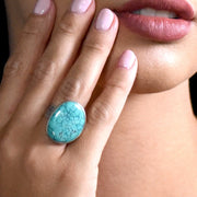 Hubei Turquoise Sterling Silver Statement Ring on Model's Finger
