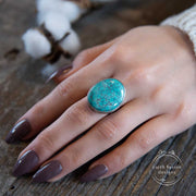Hubei Turquoise Sterling Silver Statement Ring on Model's Hand
