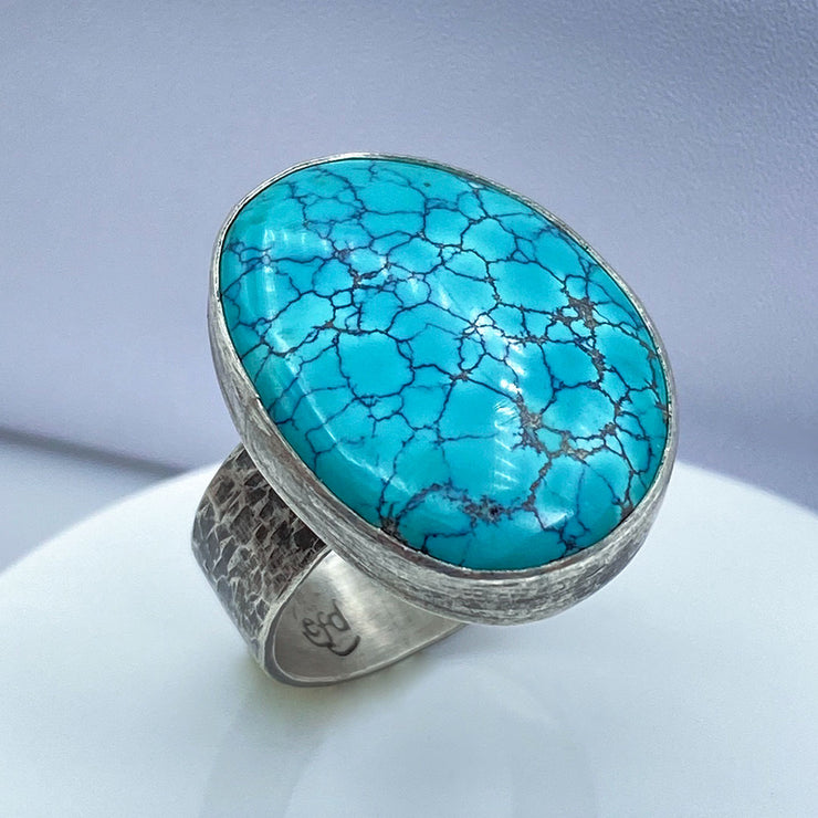 Hubei Turquoise Sterling Silver Statement Ring Three Quarter View