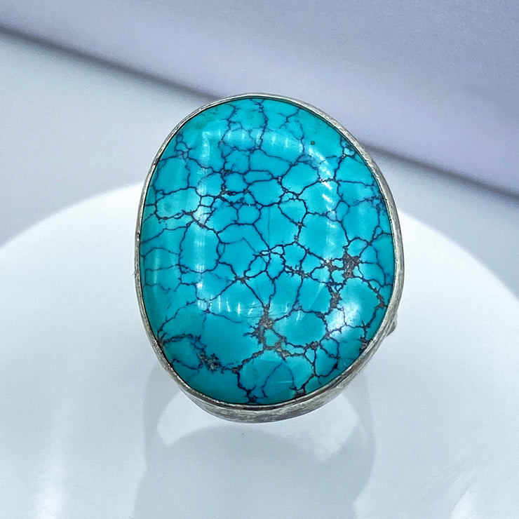 Hubei Turquoise Sterling Silver Statement Ring Top View