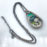 Hubei Turquoise Sterling Silver Woodland Reversible Necklace Chain and Hallmark