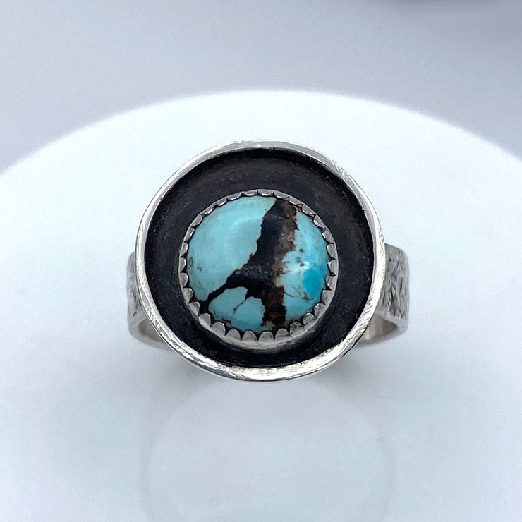 Hubei Turquoise Sterling Silver Shadow Ring Top
