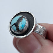 Hubei Turquoise Sterling Silver Shadow Ring Closeup