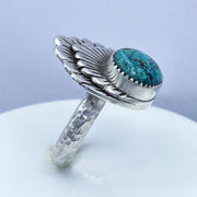 Hubei Turquoise Sterling Silver Double Shell Ring Left Side View