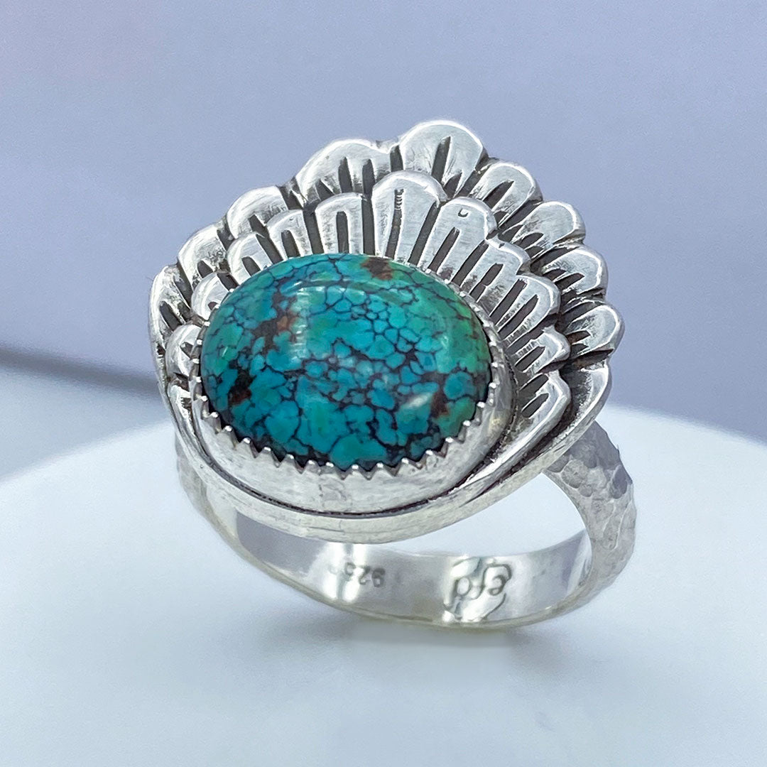 Native Double deals Turquoise Long Sterling Silver 925 Ring