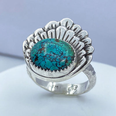 Hubei Turquoise Sterling Silver Double Shell Ring