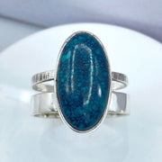 Oval Blue Green Hubei Turquoise Sterling Silver Double Band Ring Top