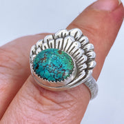 Hubei Turquoise Sterling Silver Double Shell Ring on Finger