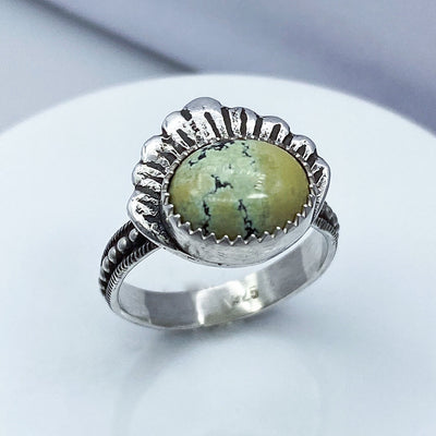 New Lander Turquoise Sterling and Argentium Silver Shell Ring