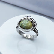 New Lander Turquoise Sterling and Argentium Silver Shell Ring Three Quarter View