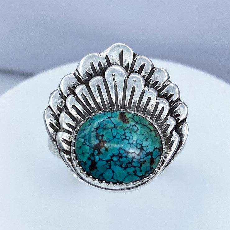 Hubei Turquoise Sterling Silver Double Shell Ring Top View