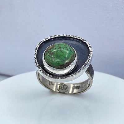 Hubei Turquoise Sterling Silver Modern Warped Circle Ring