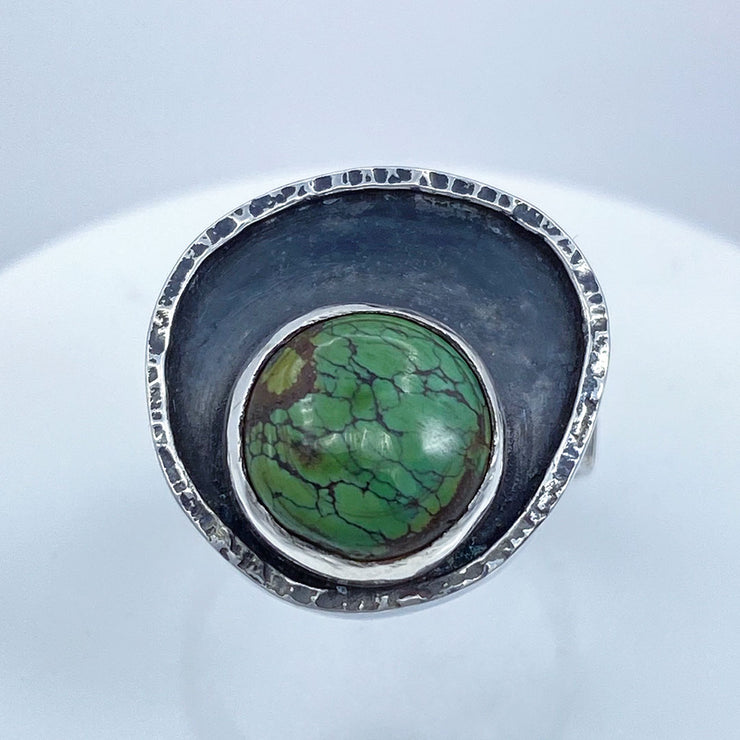 Hubei Turquoise Sterling Silver Modern Warped Circle Ring Top View