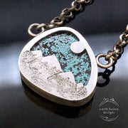 Hubei Turquoise Sterling Silver Mountain View Reversible Necklace Reverse View of Mountains and Moon