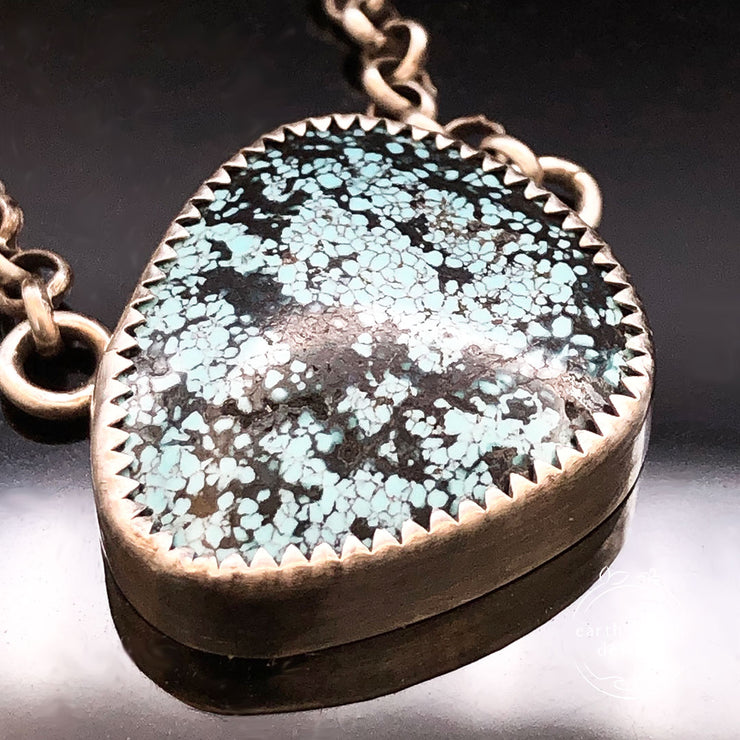 Hubei Turquoise Sterling Silver Mountain View Reversible Necklace Closeup View of Turquoise