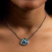 Hubei Turquoise Sterling Silver Mountain View Reversible Necklace Front View on Model