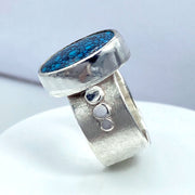 Oval Blue Hubei Turquoise Sterling Silver Six Pebbles Ring Right Side