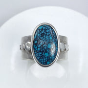 Oval Blue Hubei Turquoise Sterling Silver Six Pebbles Ring Top View