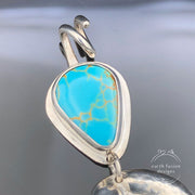 Kings Manassa Turquoise and Sterling Silver Repoussé Leaf Pendant Closeup View of Turquoise