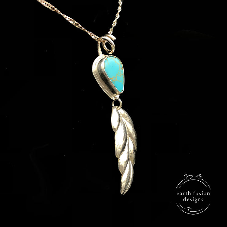 Kings Manassa Turquoise and Sterling Silver Repoussé Leaf Pendant Side View