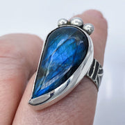 Labradorite and Sterling Silver Paisley Ring on finger