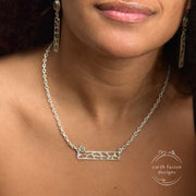 Labradorite Sterling Silver Pebble Necklace on Model